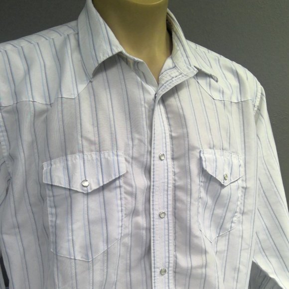 Wrangler Western Pearl Snap Shirt Long Sleeve White Striped Men's 2XL - Picture 2 of 8